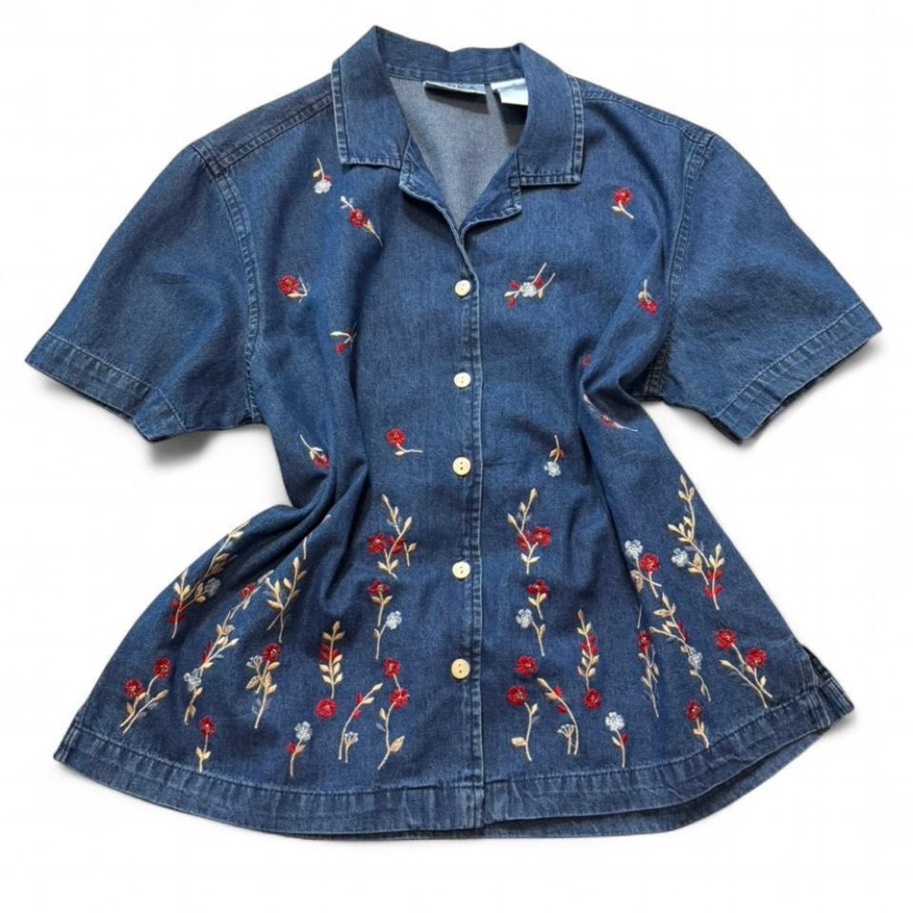 Vintage‎ 90s Erika Collection Embroidered/Beaded Denim Shirt, Women's Size M